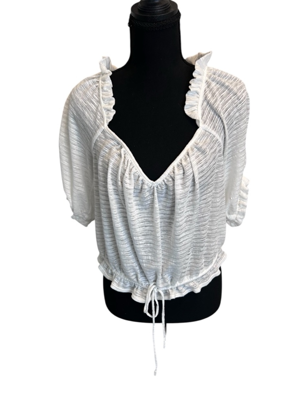 Free People Feminine Boho White Sheer Striped Layering Top M